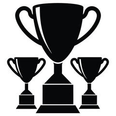 Three black trophies of different sizes