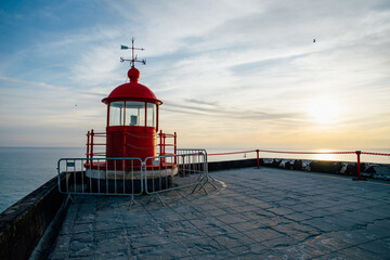 Historic Farol da Nazare Lighthouse with Panoramic View of Atlantic Coastline and Ocean Horizon