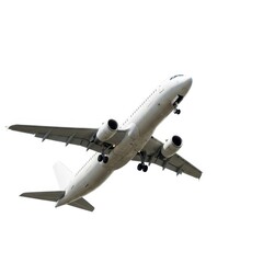 Obraz premium Modern commercial airliner ascending into the sky with landing gear extended isolated on white background