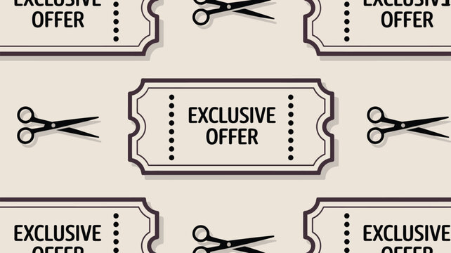 Pattern of exclusive offer tickets with scissors on a beige background promotional sale graphic design
