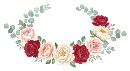 Elegant Blush Pink and Burgundy Rose Wreath