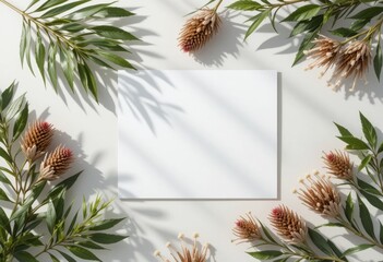 Maqueta de tarjeta de felicitación y postal realista en blanco, sombras suaves, aisladas sobre fondo claro, plantilla de alta resolución para presentación creativa