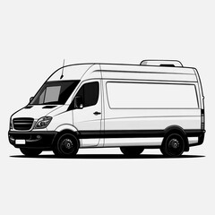 Delivery van parked on city street with clear sky backdrop