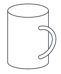Minimalist vector outline of a coffee mug with curved handle design