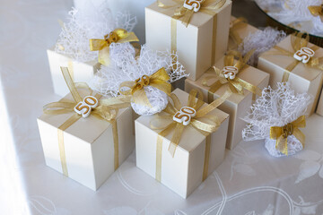 anniversary, wedding, rose, celebration, gift, love, party, decoration, pie, colours, ribbon, gold, 50, emotion, ring, white, birthday, eatery, flower, red, vacation, sweet, belief, colourful, elderly