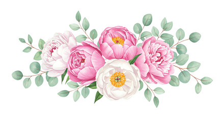 Elegant Watercolor Peonies and Eucalyptus