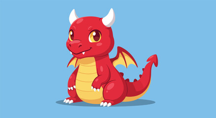 Adorable cartoon red dragon with yellow belly and wings.