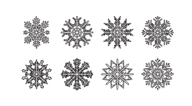 Collection of intricate snowflake silhouettes for winter decoration silhouette
