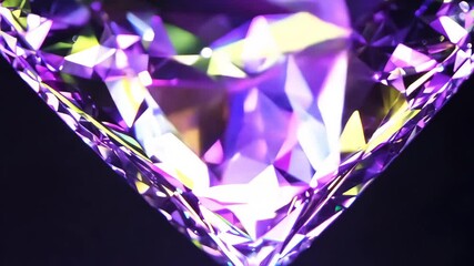 Ultra-closeup rotating diamond crystal surface, kaleidoscope reflections, rainbow prism dispersion, neon purple holographic abstract seamless loop, cinematic macro shot, 4K animation - Powered by Adobe