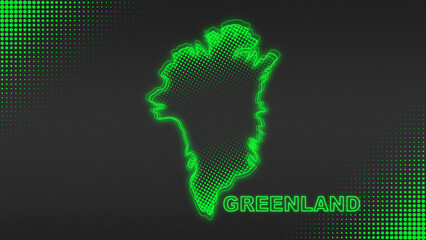 Neon Green Greenland Map Outline Futuristic Digital Glow Halftone Illustration