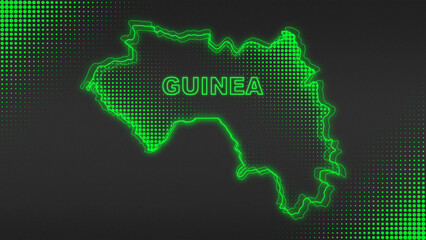 Neon Green Guinea Map Outline Futuristic Digital Glow Halftone Illustration