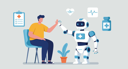 Human and Robot Collaborating in a Modern Healthcare Setting.