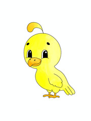A charming yellow duckling illustration with big, expressive eyes and a sweet smile