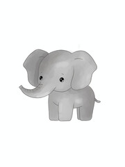 Fototapeta premium A small gray elephant illustration with big ears and a happy, curled trunk