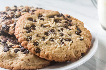 close up of homemade chocolate chip cookies