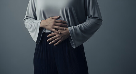 Ovarian and Cervical Cancer. Woman Touching on Lower Abdomen in Pain, Female Reproductive System, Uterus, Women's Health, PCOS and Gynecology