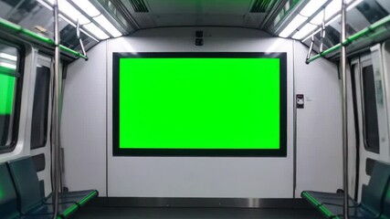 Subway Car Interior with Green Screen for Advertisement Mockup. - Powered by Adobe