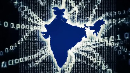 India Digital Map with Binary Code. - Powered by Adobe