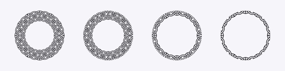 Intricate circular frame designs featuring celtic and viking motifs, perfect for creative projects and decoration.