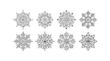 Collection of intricate snowflake silhouettes for winter decoration