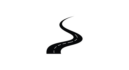 A winding black road on a plain white background simple design
