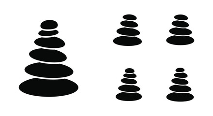 Simple black and white illustration depicting stacked stones in various formations