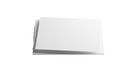 Two sheets of pristine, blank white bond paper, top offset, on transparent studio background with soft diffused lighting, copy space, minimalist design concept
