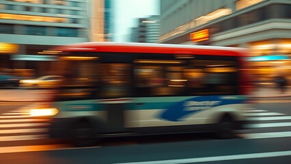 Dynamic urban scene with motion blur and warm tones, capturing the essence of bustling city life.