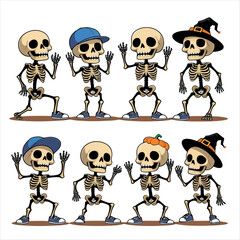 Vector art of collection of cartoon skeletons vector illustration