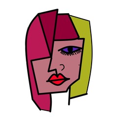 Cubism geometric abstract face art with modern angular shapes, vibrant avant-garde composition, contemporary artistic design, fragmented symmetry illustration, creative unique concept for abstract art