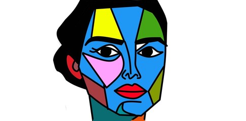 Cubism geometric abstract face art with modern angular shapes, vibrant avant-garde composition, contemporary artistic design, fragmented symmetry illustration, creative unique concept for abstract art