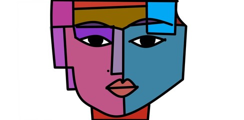 Cubism geometric abstract face art with modern bold fragmented portrait, expressive avant-garde shapes, colorful unique composition, creative contemporary artwork design, vibrant cubist aesthetic, str