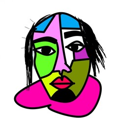 Cubism geometric abstract face modern art design with vivid angular patterns bold shapes colorful contemporary portrait creative artistic composition decorative interior wall illustration background