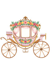 Elegant Pink Floral Wedding Carriage Illustration