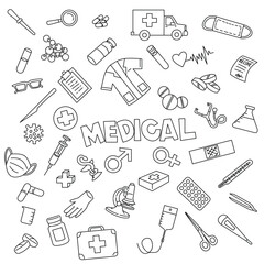 Medical health doodle art pencil ink background pattern vector illustration isolated