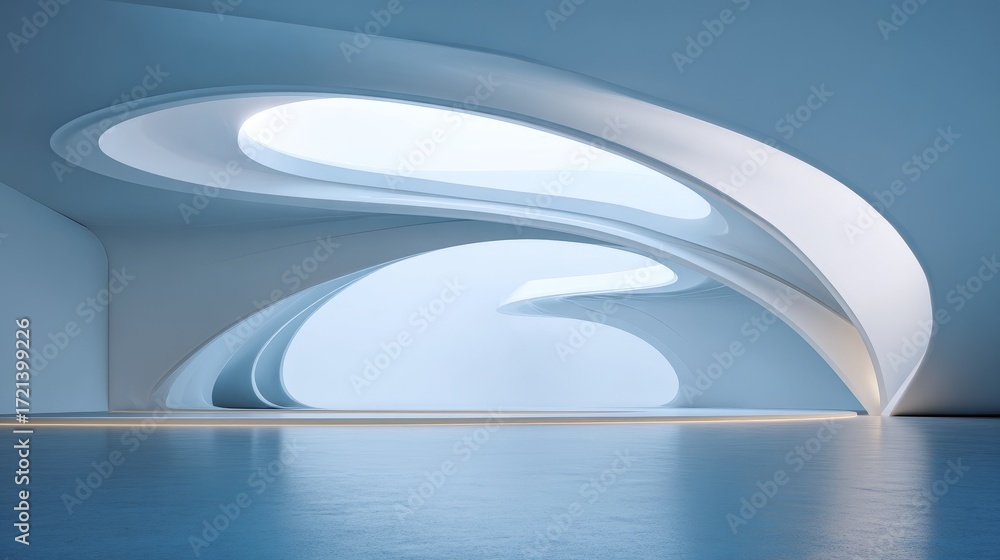 Poster 3d abstract wavy architecture background with minimal curved geometry design, flowing metallic struc