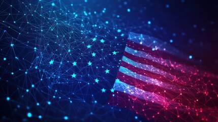 Abstract digital American flag with connecting nodes and lines.