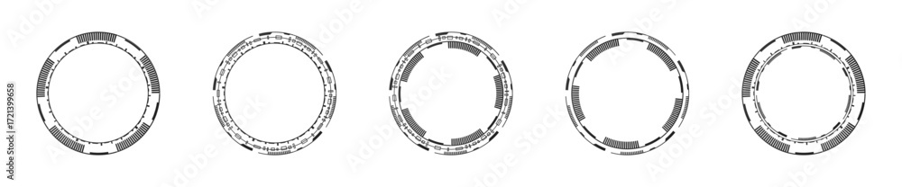 Poster black and white futuristic circular frames featuring intricate details and symmetrical patterns.