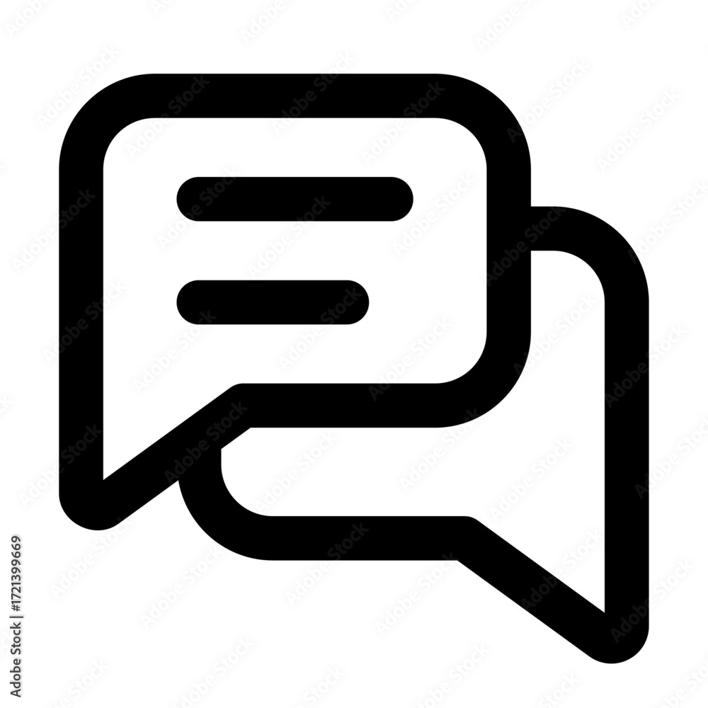 Poster illustration of two overlapping speech bubbles with horizontal lines inside, indicating conversation