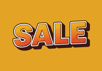 Bold vibrant 3d text spelling out sale in orange and yellow with a shadow effect on a solid orange background