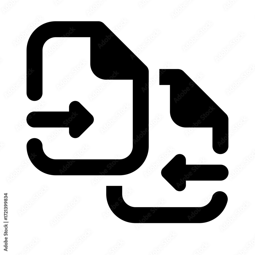 Poster two overlapping document icons with arrows pointing in opposite directions indicating data transfer 