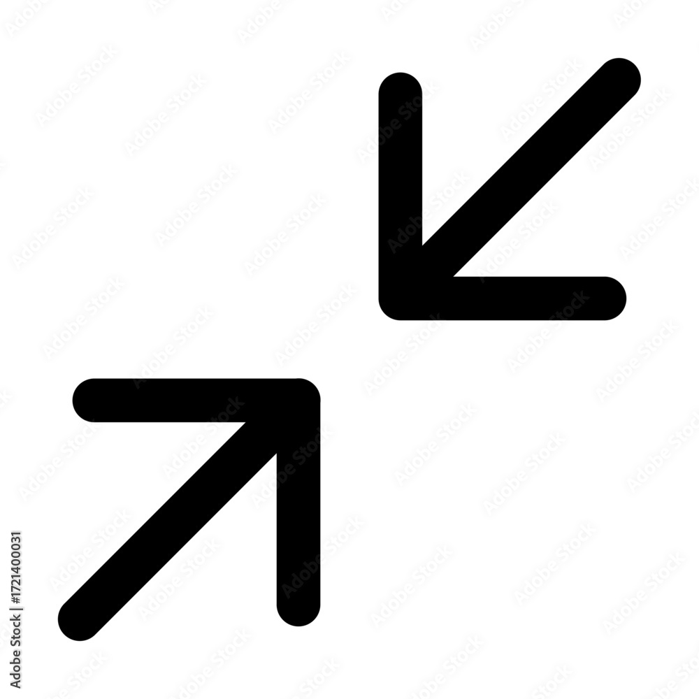 Aufkleber two black arrows pointing towards the center of the frame on a white background in a simple illustra