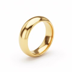 A simple glossy golden ring, standing at an angle,