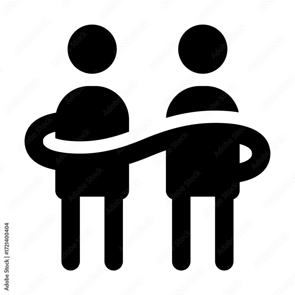 Poster two stick figures connected by a looping line representing unity and collaboration in a simple black