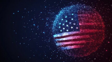 Abstract polygonal sphere with American flag.