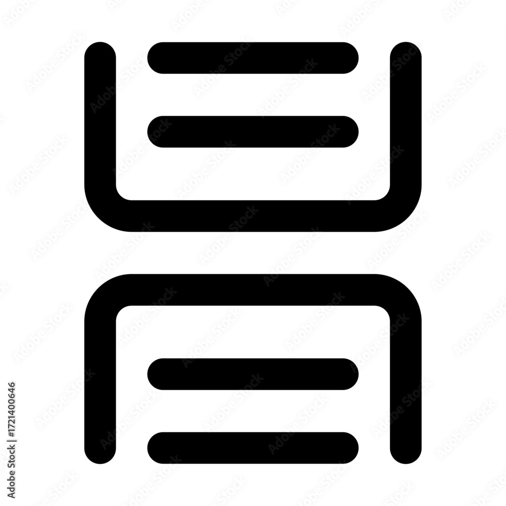 Poster black outline icon of a square with rounded corners and a horizontal line inside surrounded by arrow