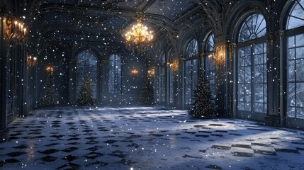 Magical Snowfall Inside an Abandoned Grand Palace Ballroom.