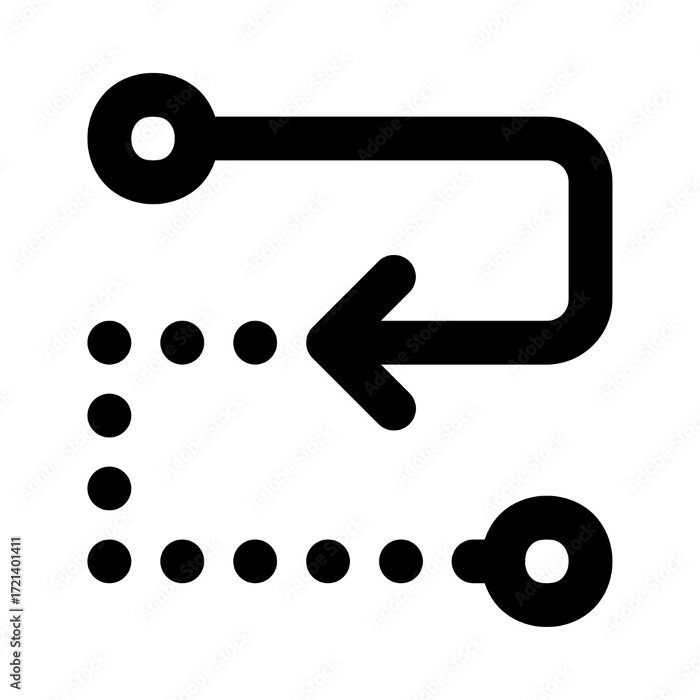 Poster illustration of a rounded square shape with two circles and a bookmark like shape inside the square 