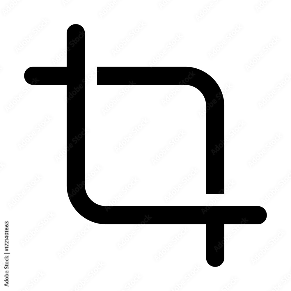 Poster black crop tool icon with rounded corners and extending lines on a white background illustration ima