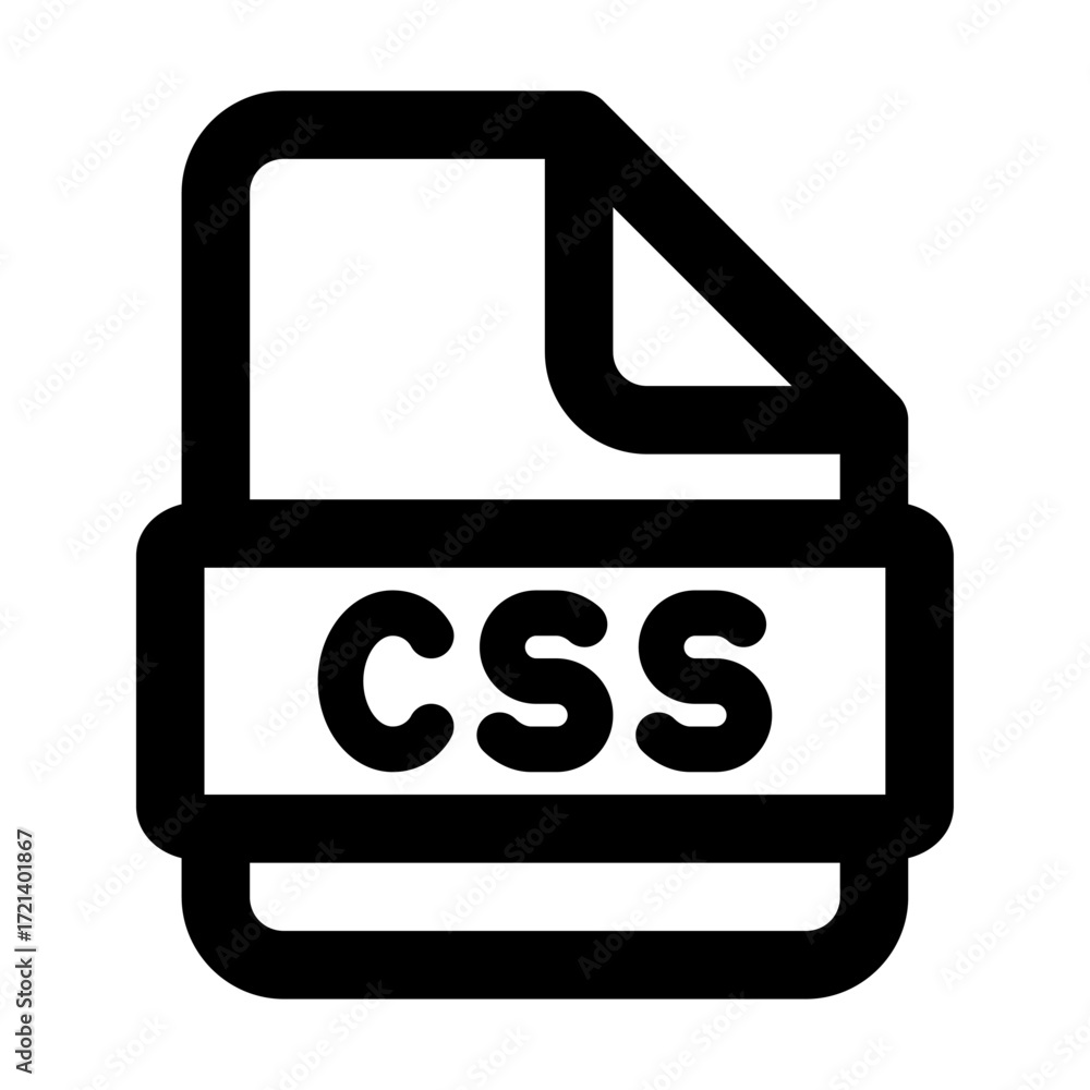 Poster black and white css file icon with a folded corner and rounded edges representing a stylesheet docum